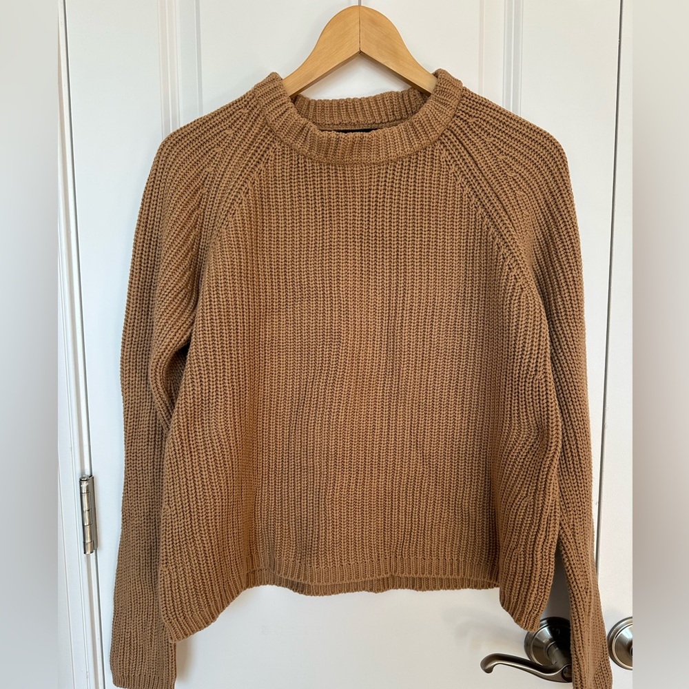 Quince Classic Camel Fisherman Crew Neck Sweater